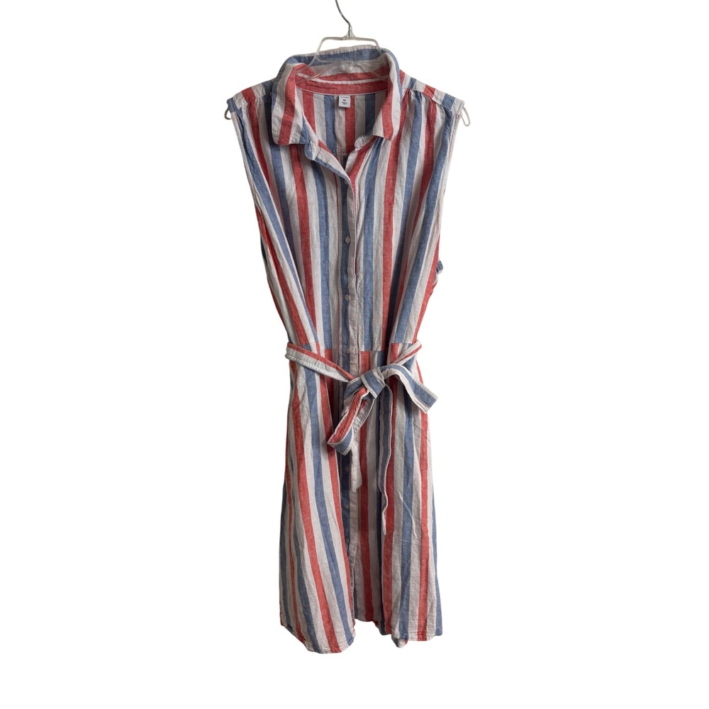 Old Navy Womens XXL Striped Linen Blend Sleeveless Shirt Dress Coastal Preppy
